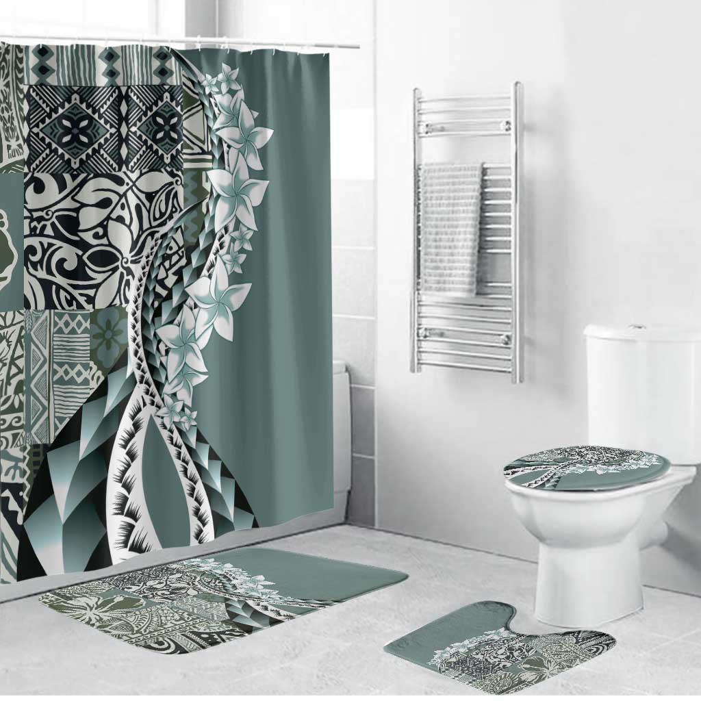 Aloha Vintage Plumeria Hawaiian Tapa Pattern Bathroom Set Dark Turquoise Hawaiian Tapa Pattern - Polynesian Pride