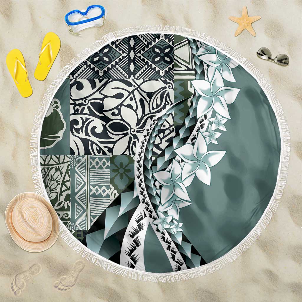 Aloha Vintage Plumeria Hawaiian Tapa Pattern Beach Blanket Dark Turquoise Hawaiian Tapa Pattern - Polynesian Pride