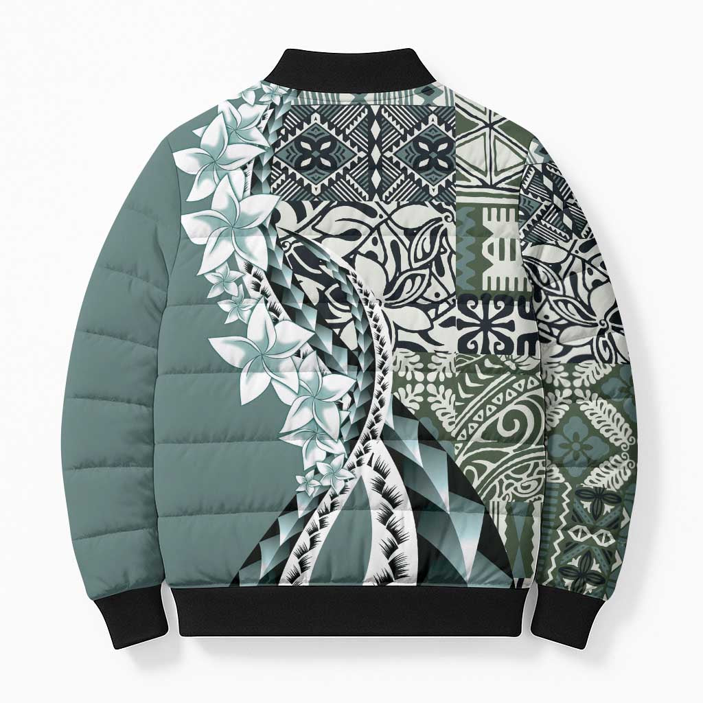 Aloha Vintage Plumeria Hawaiian Tapa Pattern Bomber Puffer Jacket Dark Turquoise Hawaiian Tapa Pattern - Polynesian Pride