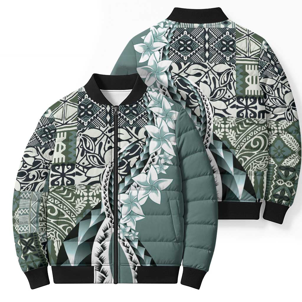 Aloha Vintage Plumeria Hawaiian Tapa Pattern Bomber Puffer Jacket Dark Turquoise Hawaiian Tapa Pattern - Polynesian Pride