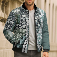 Aloha Vintage Plumeria Hawaiian Tapa Pattern Bomber Puffer Jacket Dark Turquoise Hawaiian Tapa Pattern - Polynesian Pride