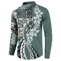 Aloha Vintage Plumeria Hawaiian Tapa Pattern Button Sweatshirt Dark Turquoise Hawaiian Tapa Pattern - Polynesian Pride