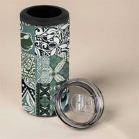 Aloha Vintage Plumeria Hawaiian Tapa Pattern 4 in 1 Can Cooler Tumbler Dark Turquoise Hawaiian Tapa Pattern - Polynesian Pride