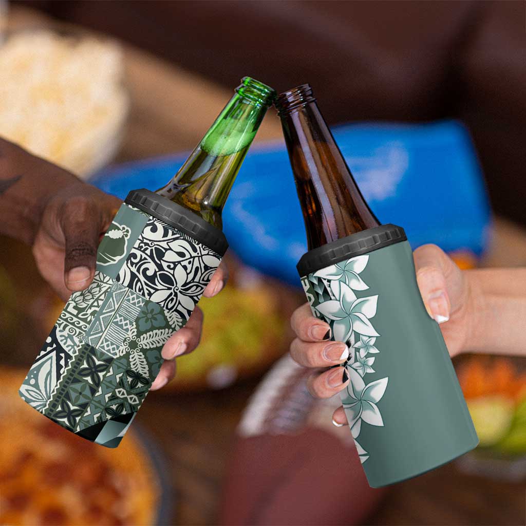 Aloha Vintage Plumeria Hawaiian Tapa Pattern 4 in 1 Can Cooler Tumbler Dark Turquoise Hawaiian Tapa Pattern - Polynesian Pride