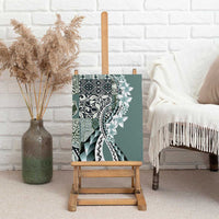 Aloha Vintage Plumeria Hawaiian Tapa Pattern Canvas Wall Art Dark Turquoise Hawaiian Tapa Pattern - Polynesian Pride