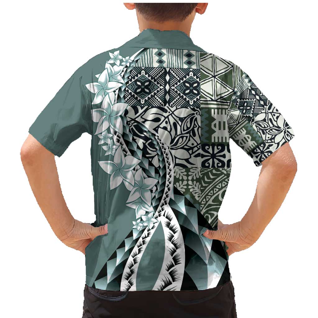 Aloha Vintage Plumeria Hawaiian Tapa Pattern Family Matching Mermaid Dress and Hawaiian Shirt Dark Turquoise Hawaiian Tapa Pattern LT9 - Polynesian Pride