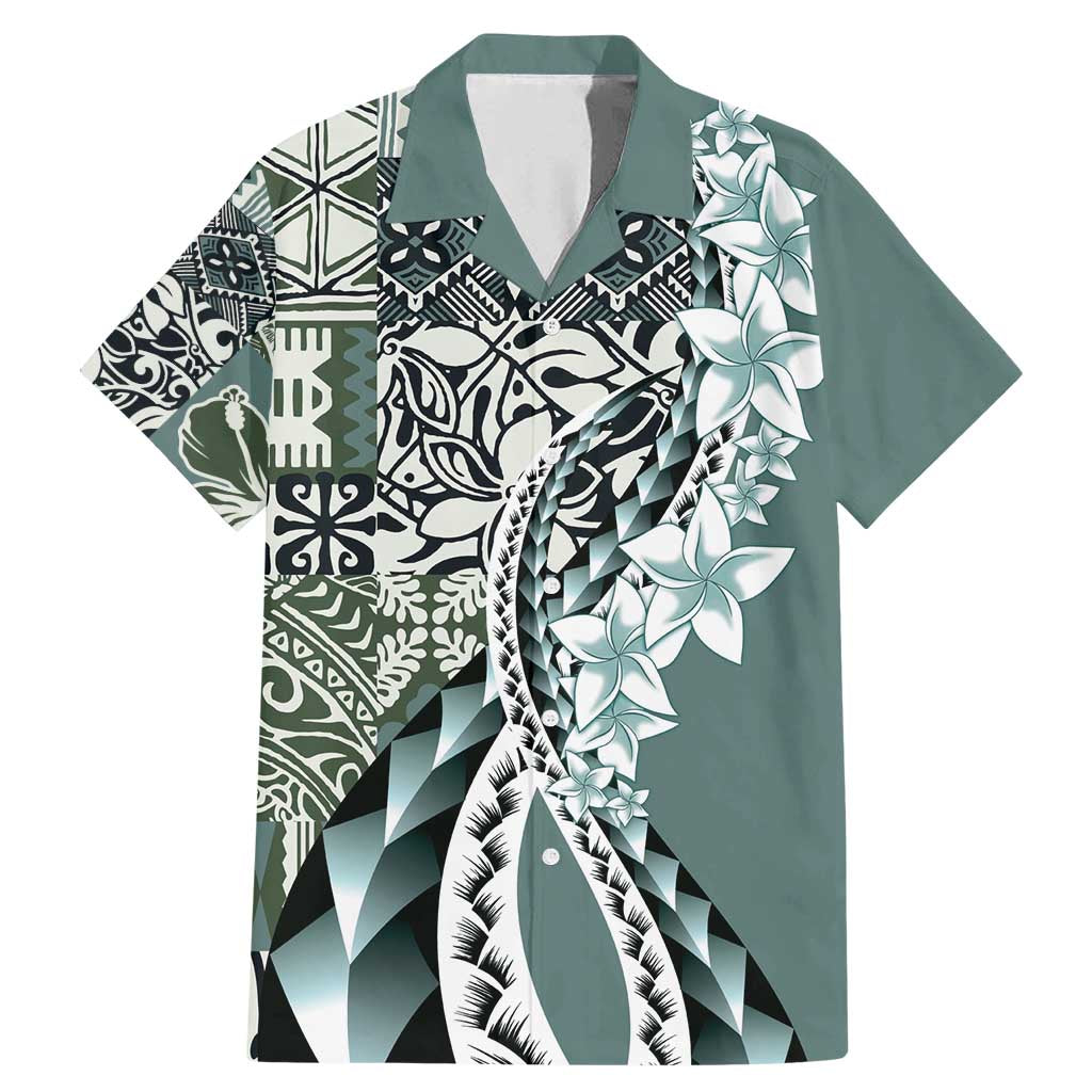 Aloha Vintage Plumeria Hawaiian Tapa Pattern Family Matching Mermaid Dress and Hawaiian Shirt Dark Turquoise Hawaiian Tapa Pattern LT9 Dad's Shirt - Short Sleeve Turquoise - Polynesian Pride