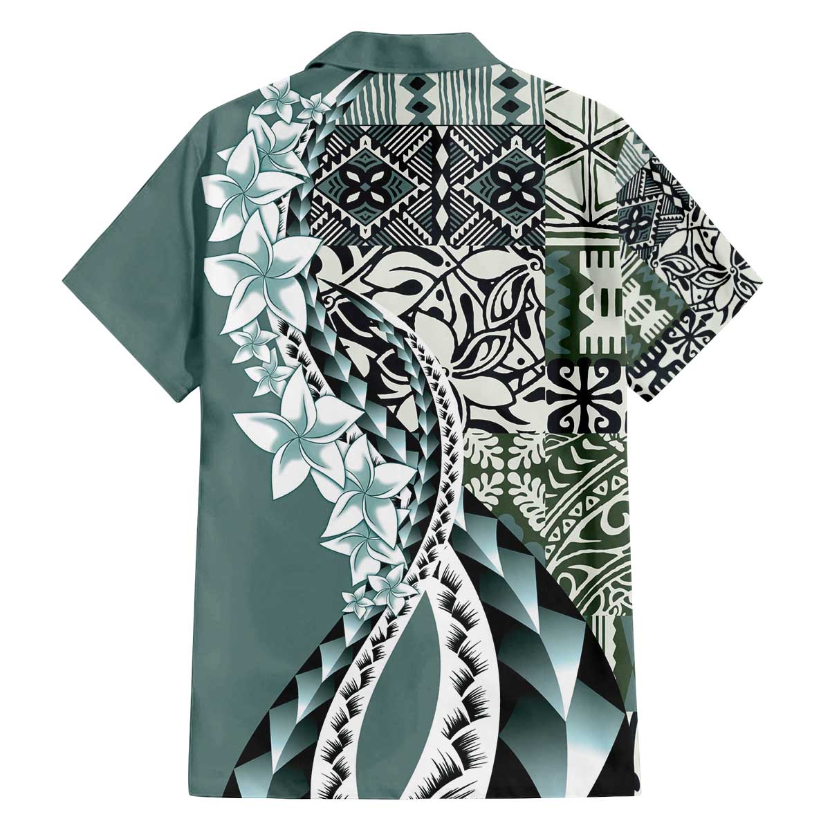 Aloha Vintage Plumeria Hawaiian Tapa Pattern Family Matching Off The Shoulder Long Sleeve Dress and Hawaiian Shirt Dark Turquoise Hawaiian Tapa Pattern - Polynesian Pride