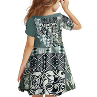 Aloha Vintage Plumeria Hawaiian Tapa Pattern Family Matching Puletasi and Hawaiian Shirt Dark Turquoise Hawaiian Tapa Pattern LT9 - Polynesian Pride