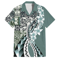 Aloha Vintage Plumeria Hawaiian Tapa Pattern Family Matching Tank Maxi Dress and Hawaiian Shirt Dark Turquoise Hawaiian Tapa Pattern - Polynesian Pride