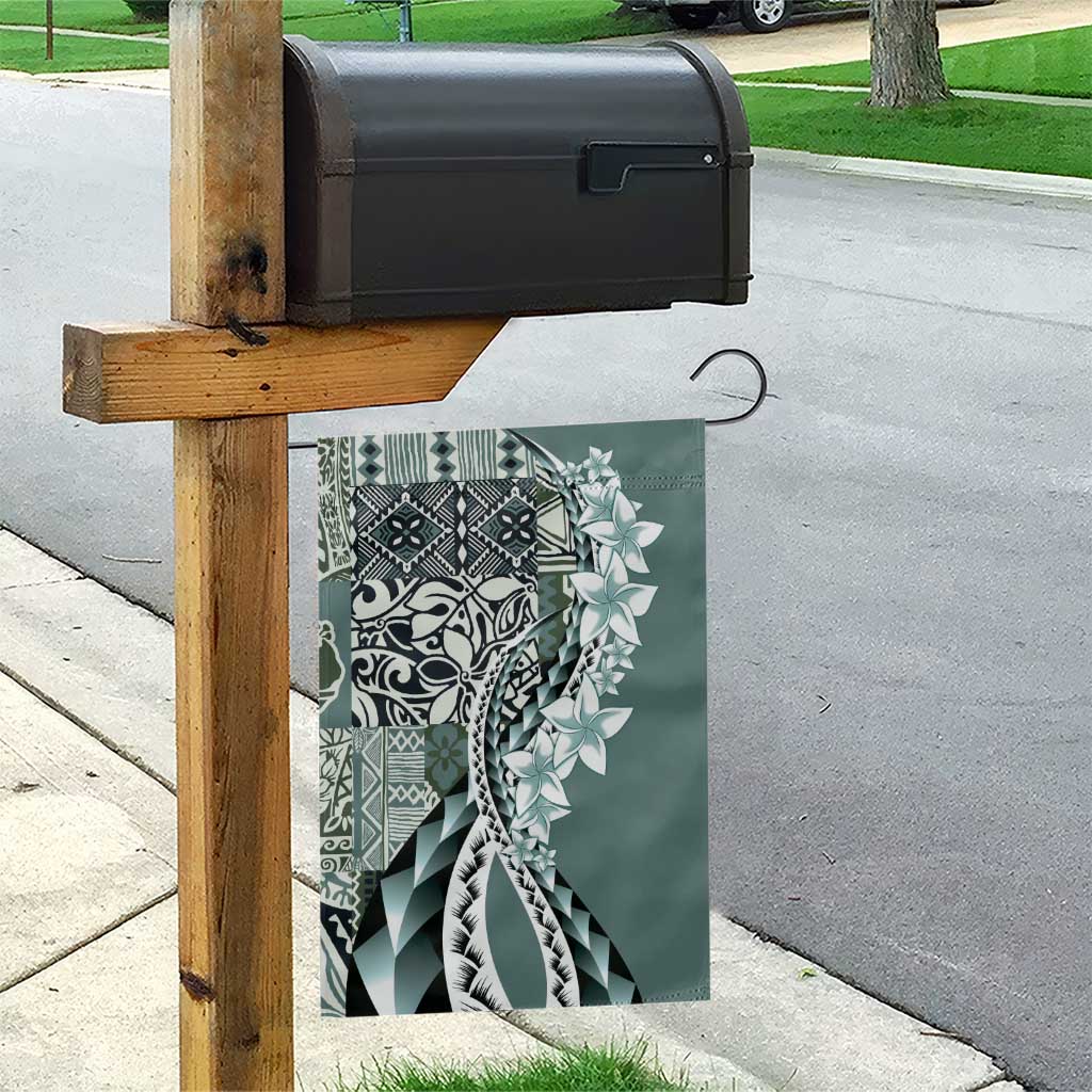 Aloha Vintage Plumeria Hawaiian Tapa Pattern Garden Flag Dark Turquoise Hawaiian Tapa Pattern - Polynesian Pride