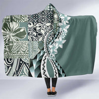 Aloha Vintage Plumeria Hawaiian Tapa Pattern Hooded Blanket Dark Turquoise Hawaiian Tapa Pattern - Polynesian Pride
