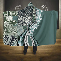 Aloha Vintage Plumeria Hawaiian Tapa Pattern Hooded Blanket Dark Turquoise Hawaiian Tapa Pattern - Polynesian Pride
