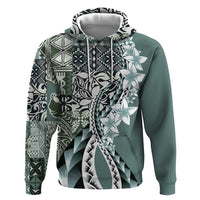 Aloha Vintage Plumeria Hawaiian Tapa Pattern Hoodie Dark Turquoise Hawaiian Tapa Pattern - Polynesian Pride