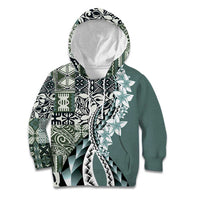 Aloha Vintage Plumeria Hawaiian Tapa Pattern Kid Hoodie Dark Turquoise Hawaiian Tapa Pattern - Polynesian Pride