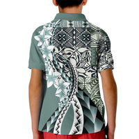 Aloha Vintage Plumeria Hawaiian Tapa Pattern Kid Polo Shirt Dark Turquoise Hawaiian Tapa Pattern - Polynesian Pride
