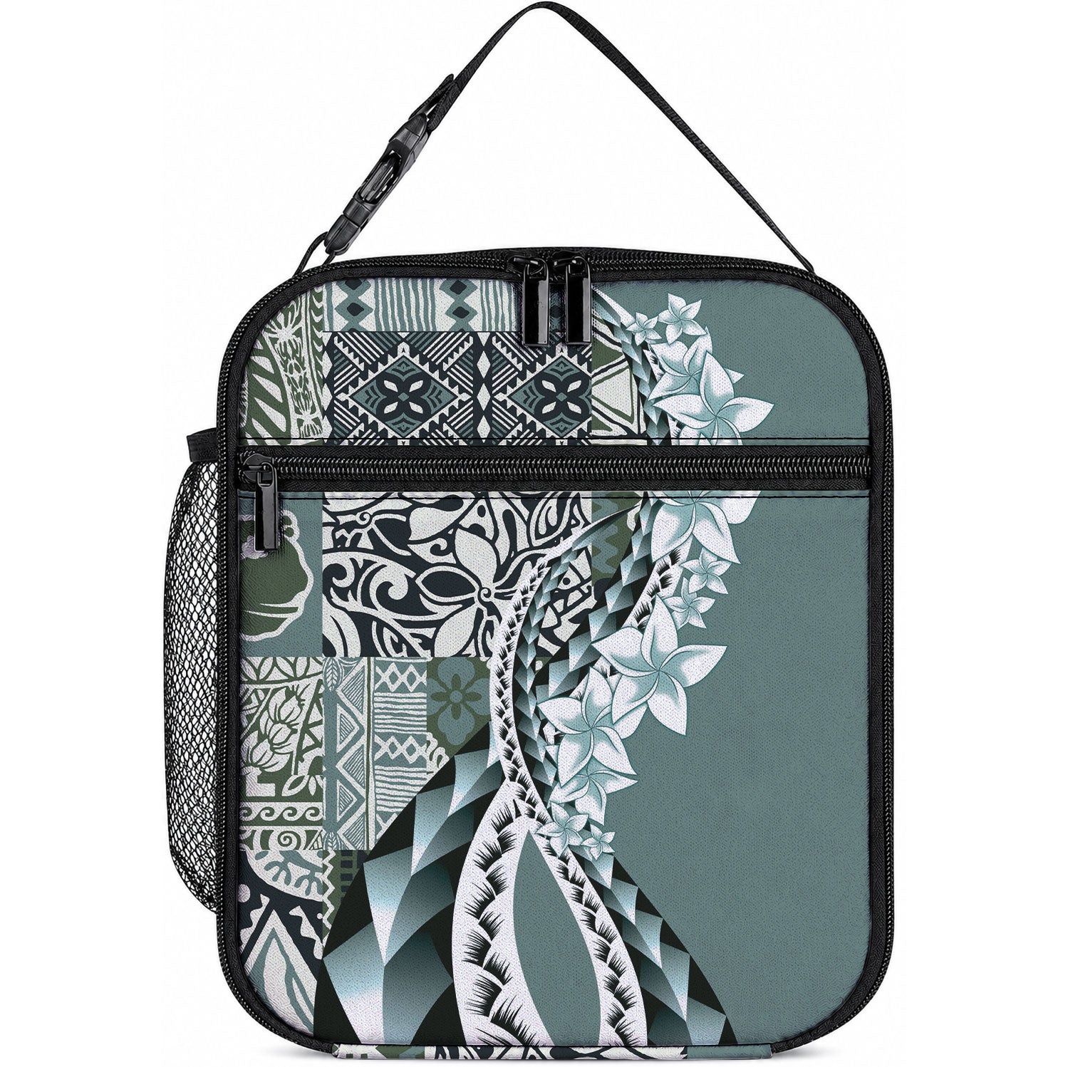 Aloha Vintage Plumeria Hawaiian Tapa Pattern Lunch Bag Dark Turquoise Hawaiian Tapa Pattern LT9 10.2 × 8.3 × 4.3 inch Turquoise - Polynesian Pride