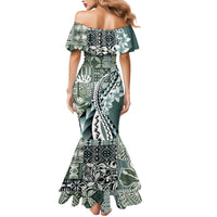 Aloha Vintage Plumeria Hawaiian Tapa Pattern Mermaid Dress Dark Turquoise Hawaiian Tapa Pattern - Polynesian Pride