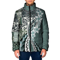 Aloha Vintage Plumeria Hawaiian Tapa Pattern Padded Jacket Dark Turquoise Hawaiian Tapa Pattern - Polynesian Pride