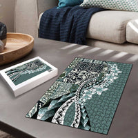 Aloha Vintage Plumeria Hawaiian Tapa Pattern Puzzle Dark Turquoise Hawaiian Tapa Pattern - Polynesian Pride