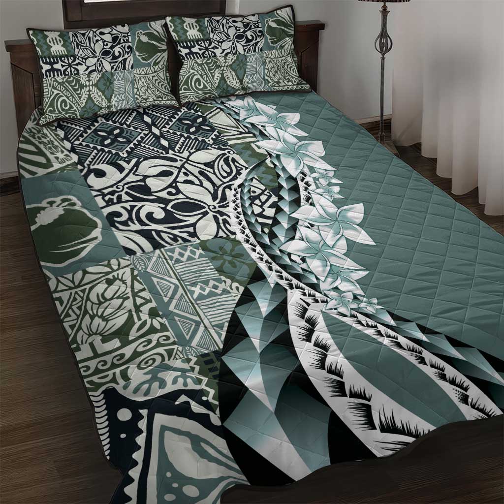Aloha Vintage Plumeria Hawaiian Tapa Pattern Quilt Bed Set Dark Turquoise Hawaiian Tapa Pattern - Polynesian Pride