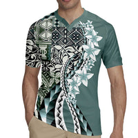 Aloha Vintage Plumeria Hawaiian Tapa Pattern Rugby Jersey Dark Turquoise Hawaiian Tapa Pattern - Polynesian Pride