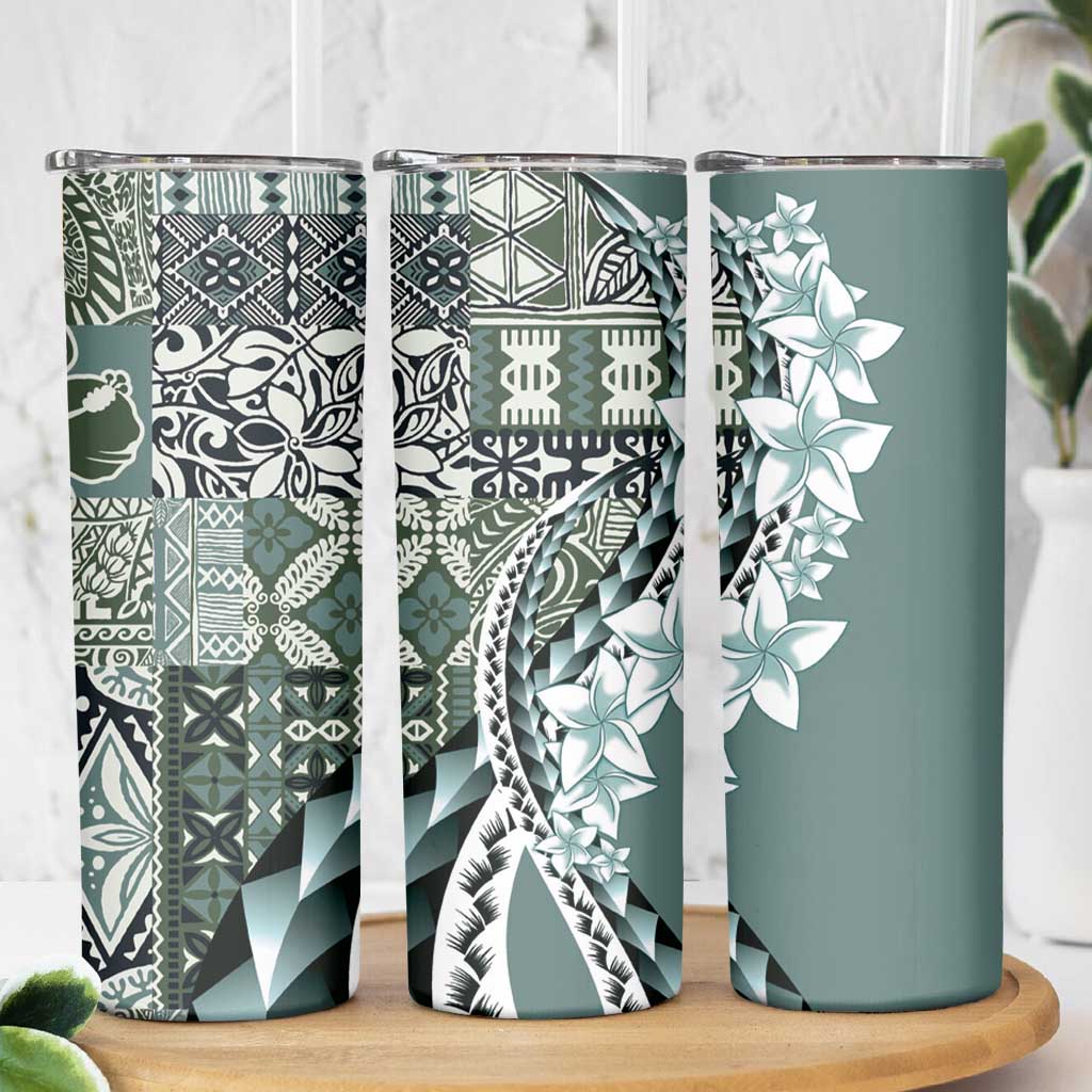 Aloha Vintage Plumeria Hawaiian Tapa Pattern Skinny Tumbler Dark Turquoise Hawaiian Tapa Pattern - Polynesian Pride