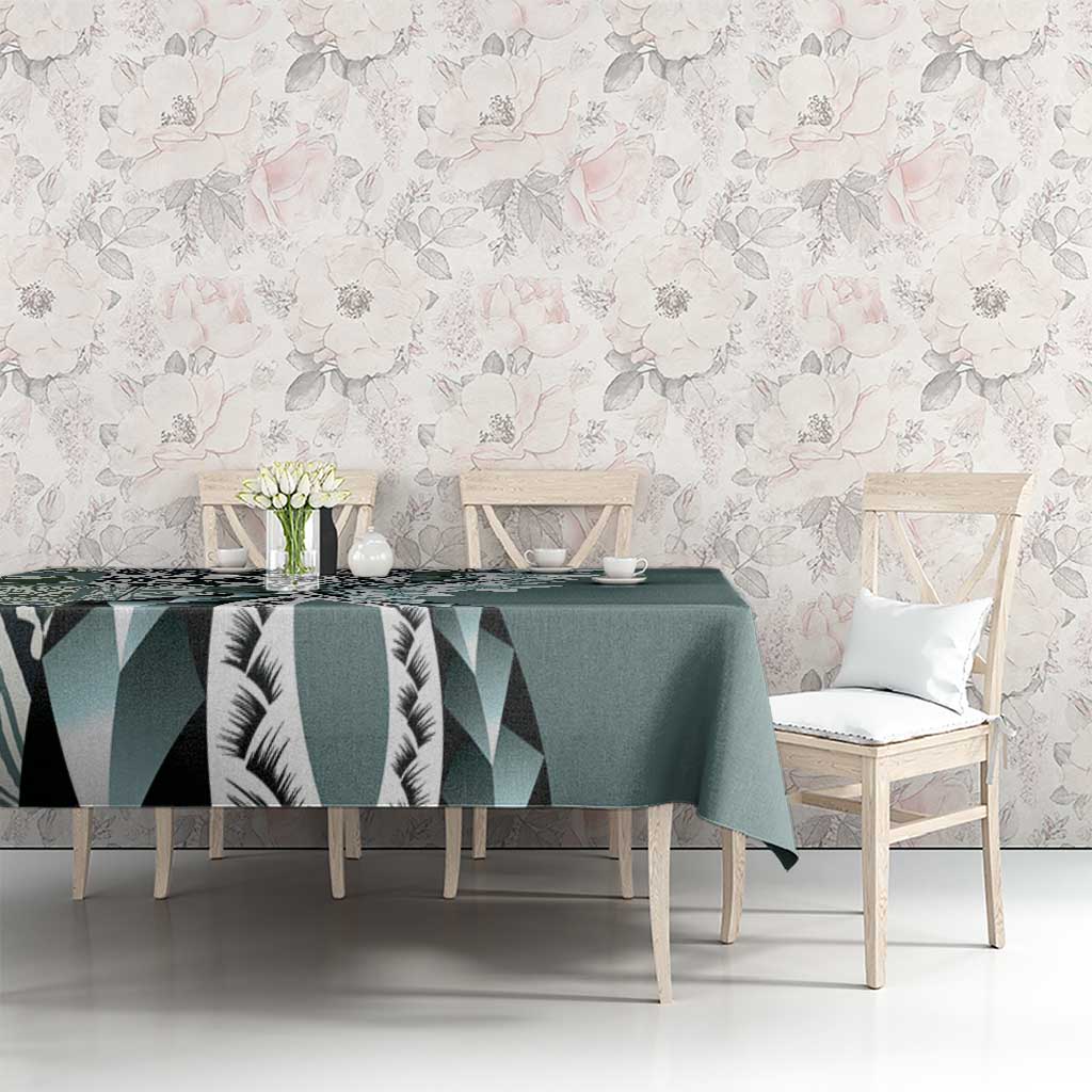 Aloha Vintage Plumeria Hawaiian Tapa Pattern Tablecloth Dark Turquoise Hawaiian Tapa Pattern - Polynesian Pride