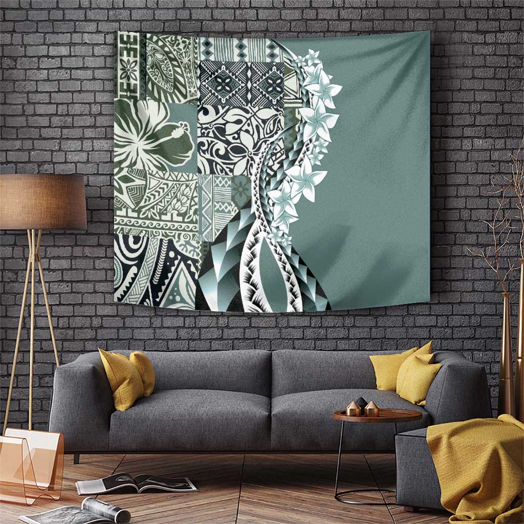 Aloha Vintage Plumeria Hawaiian Tapa Pattern Tapestry Dark Turquoise Hawaiian Tapa Pattern - Polynesian Pride