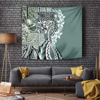 Aloha Vintage Plumeria Hawaiian Tapa Pattern Tapestry Dark Turquoise Hawaiian Tapa Pattern - Polynesian Pride