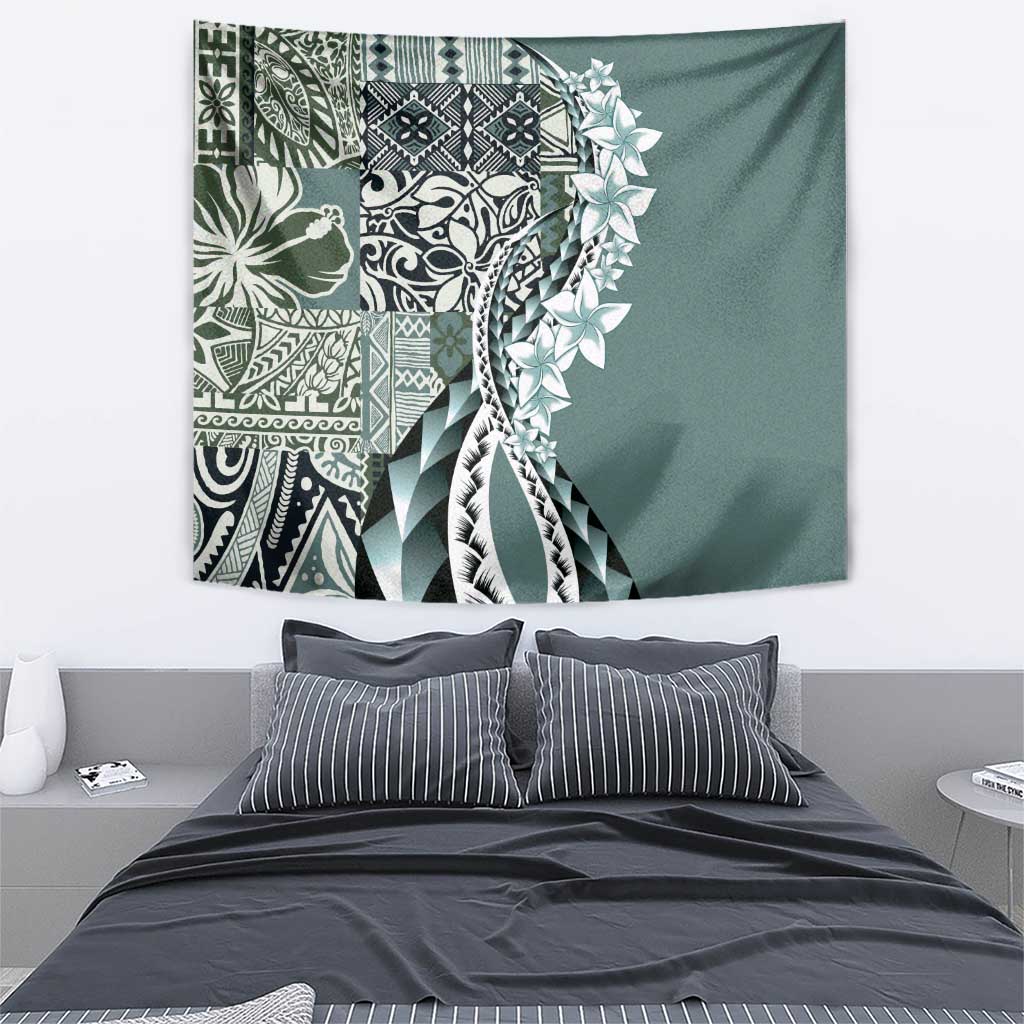 Aloha Vintage Plumeria Hawaiian Tapa Pattern Tapestry Dark Turquoise Hawaiian Tapa Pattern - Polynesian Pride