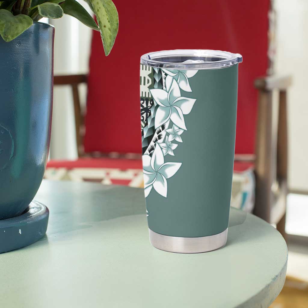 Aloha Vintage Plumeria Hawaiian Tapa Pattern Tumbler Cup Dark Turquoise Hawaiian Tapa Pattern - Polynesian Pride