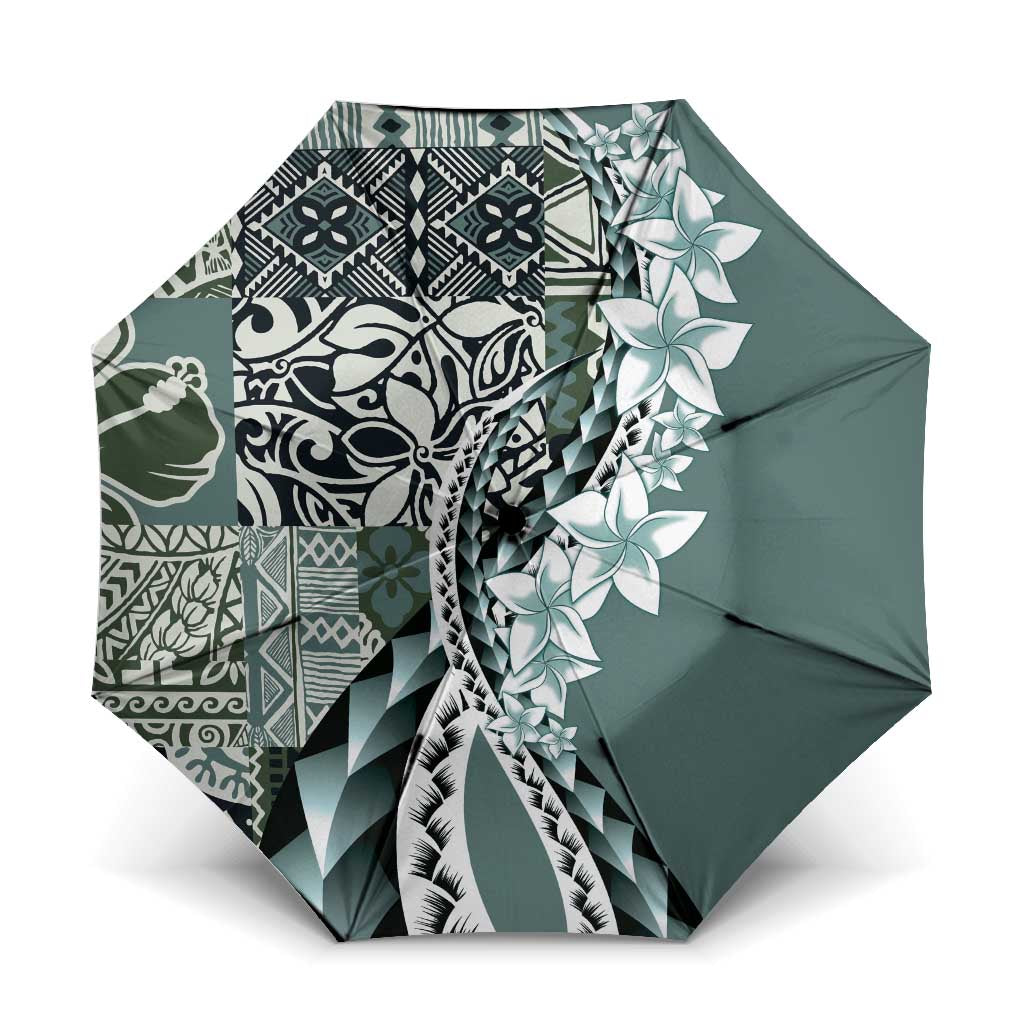 Aloha Vintage Plumeria Hawaiian Tapa Pattern Umbrella Dark Turquoise Hawaiian Tapa Pattern - Polynesian Pride