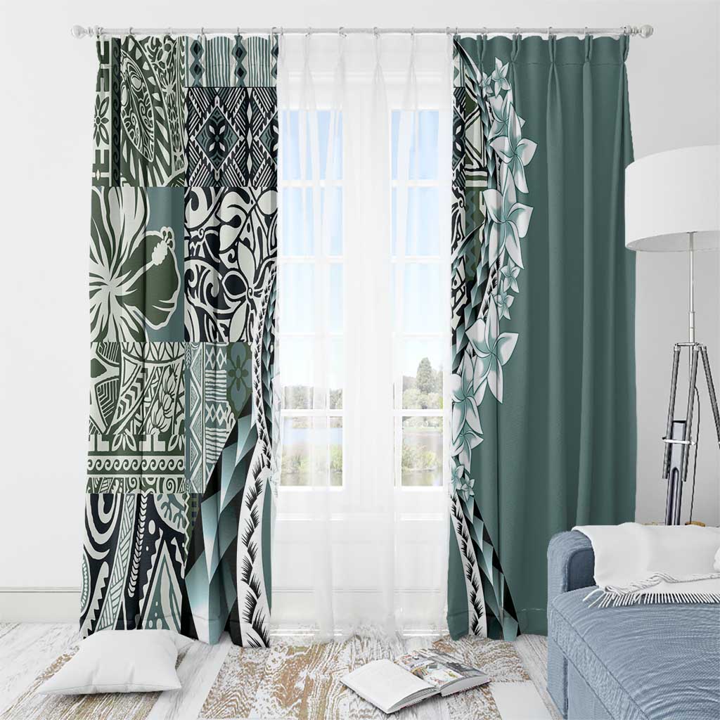 Aloha Vintage Plumeria Hawaiian Tapa Pattern Window Curtain Dark Turquoise Hawaiian Tapa Pattern - Polynesian Pride