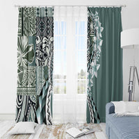 Aloha Vintage Plumeria Hawaiian Tapa Pattern Window Curtain Dark Turquoise Hawaiian Tapa Pattern - Polynesian Pride