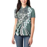Aloha Vintage Plumeria Hawaiian Tapa Pattern Women Polo Shirt Dark Turquoise Hawaiian Tapa Pattern - Polynesian Pride