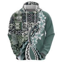 Aloha Vintage Plumeria Hawaiian Tapa Pattern Zip Hoodie Dark Turquoise Hawaiian Tapa Pattern - Polynesian Pride