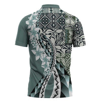 Aloha Vintage Plumeria Hawaiian Tapa Pattern Zipper Polo Shirt Dark Turquoise Hawaiian Tapa Pattern - Polynesian Pride