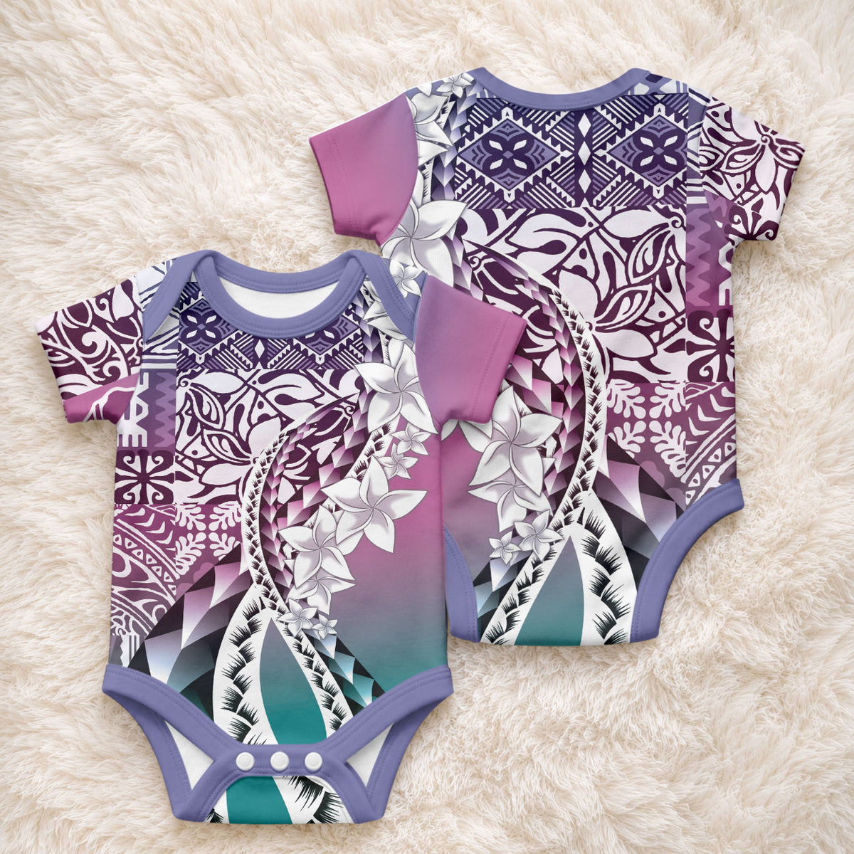 Aloha Vintage Plumeria Hawaiian Tapa Pattern Baby Onesie Gradient Hawaiian Tapa Pattern LT9 - Polynesian Pride