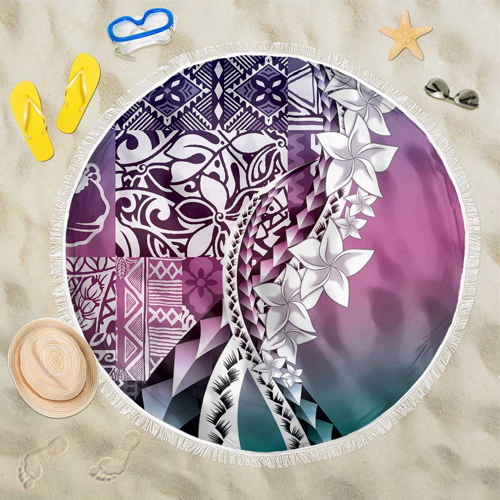 Aloha Vintage Plumeria Hawaiian Tapa Pattern Beach Blanket Gradient Hawaiian Tapa Pattern - Polynesian Pride