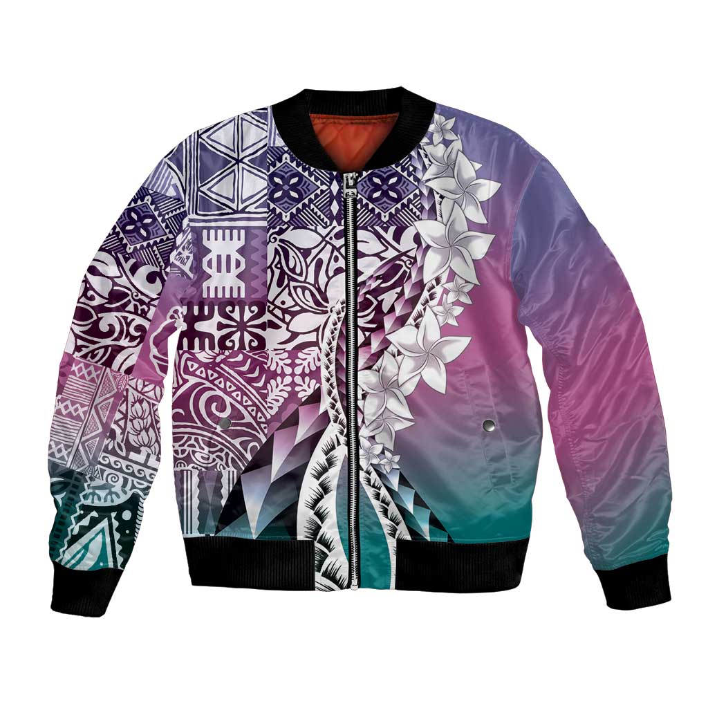 Aloha Vintage Plumeria Hawaiian Tapa Pattern Bomber Jacket Gradient Hawaiian Tapa Pattern - Polynesian Pride