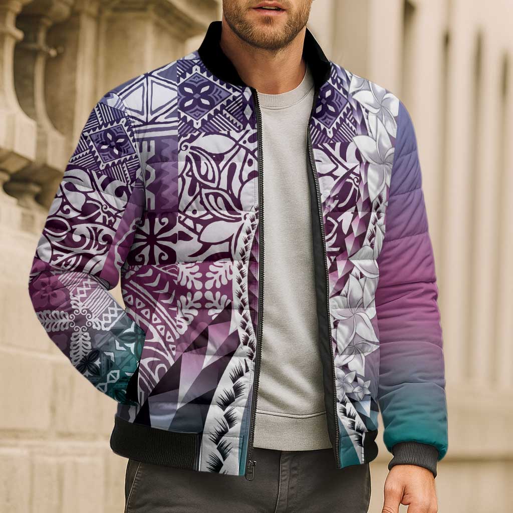 Aloha Vintage Plumeria Hawaiian Tapa Pattern Bomber Puffer Jacket Gradient Hawaiian Tapa Pattern - Polynesian Pride
