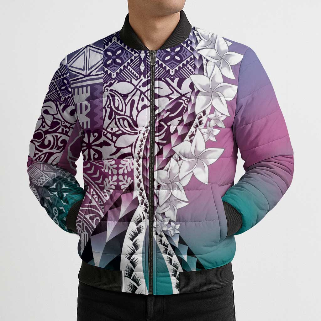 Aloha Vintage Plumeria Hawaiian Tapa Pattern Bomber Puffer Jacket Gradient Hawaiian Tapa Pattern - Polynesian Pride