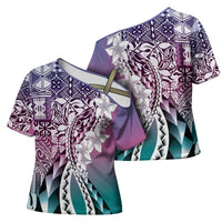 Aloha Vintage Plumeria Hawaiian Tapa Pattern Cross Shoulder Shirt Gradient Hawaiian Tapa Pattern - Polynesian Pride