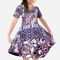 Aloha Vintage Plumeria Hawaiian Tapa Pattern Family Matching Long Sleeve Bodycon Dress and Hawaiian Shirt Gradient Hawaiian Tapa Pattern LT9 Daughter's Dress Gradient - Polynesian Pride