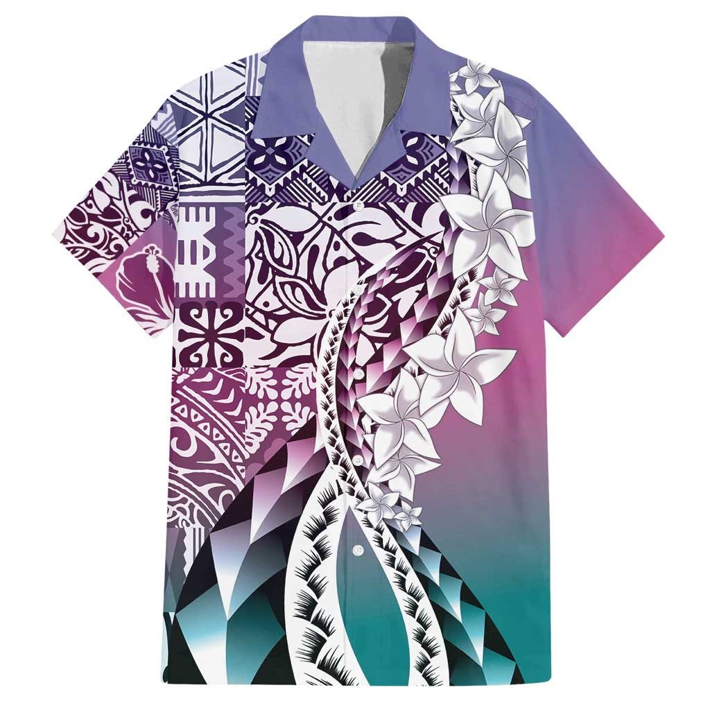 Aloha Vintage Plumeria Hawaiian Tapa Pattern Family Matching Long Sleeve Bodycon Dress and Hawaiian Shirt Gradient Hawaiian Tapa Pattern LT9 Dad's Shirt - Short Sleeve Gradient - Polynesian Pride