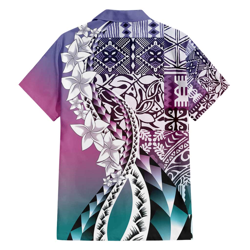 Aloha Vintage Plumeria Hawaiian Tapa Pattern Family Matching Long Sleeve Bodycon Dress and Hawaiian Shirt Gradient Hawaiian Tapa Pattern LT9 - Polynesian Pride