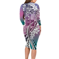 Aloha Vintage Plumeria Hawaiian Tapa Pattern Family Matching Long Sleeve Bodycon Dress and Hawaiian Shirt Gradient Hawaiian Tapa Pattern LT9 - Polynesian Pride