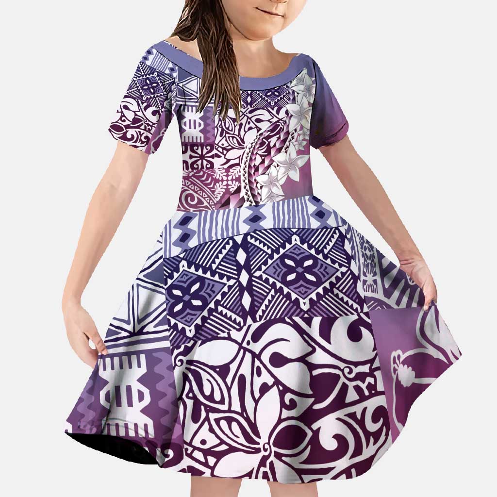 Aloha Vintage Plumeria Hawaiian Tapa Pattern Family Matching Mermaid Dress and Hawaiian Shirt Gradient Hawaiian Tapa Pattern LT9 Daughter's Dress Gradient - Polynesian Pride