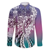 Aloha Vintage Plumeria Hawaiian Tapa Pattern Family Matching Off Shoulder Maxi Dress and Hawaiian Shirt Gradient Hawaiian Tapa Pattern - Polynesian Pride